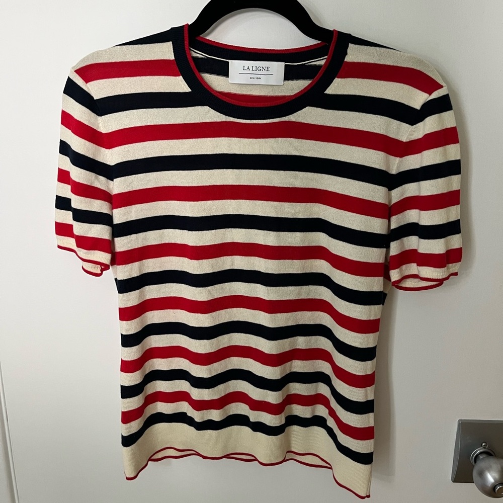 La Ligne Red and Black Striped Knit Top